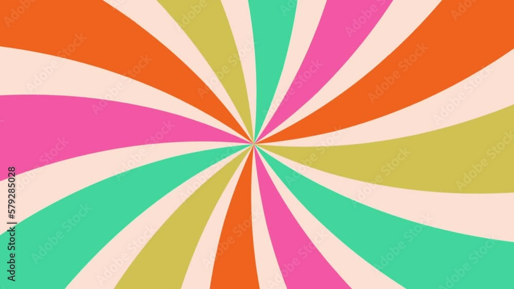 Poster abstract animated background with spinning yellow orange and green curved stripes. retro colored sty