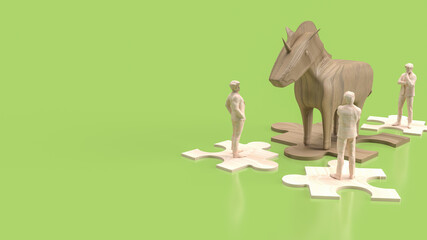 The Business man and Unicorn on jigsaw for Startup concept 3d rendering