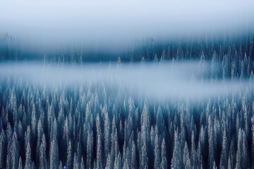 Majestic Winter Landscape - Snowy Mountains and Forest Trees.