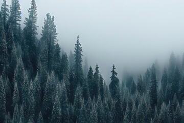 Majestic Winter Landscape - Snowy Mountains and Forest Trees.