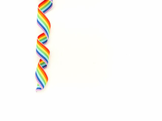 Rainbow cloth ribbon on a white background