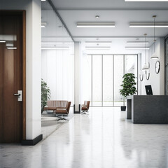 Fototapeta premium Comfortable office lobby interior with blank white wall.