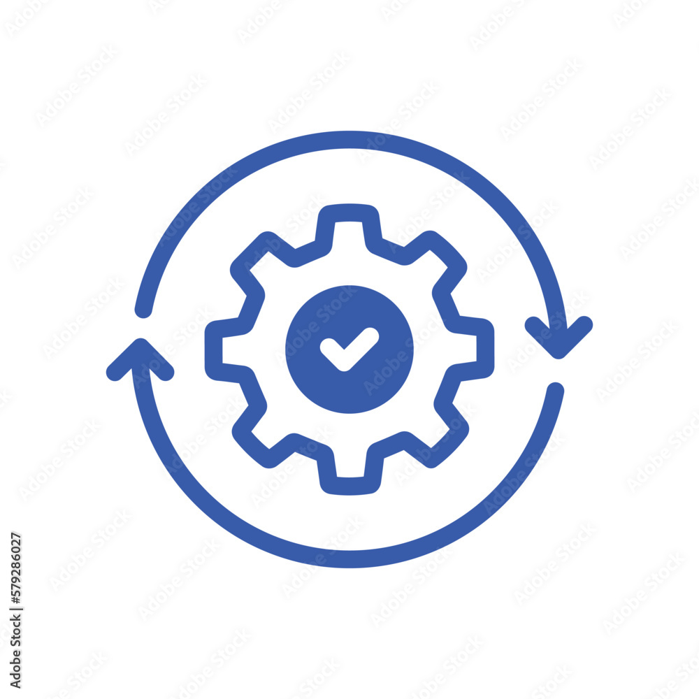 Poster blue gear with arrow like efficiency operation icon. flat linear trend modern logotype graphic strok