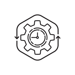 black thin line gear like time management icon. concept of work flow pictogram. flat linear trend modern technical logotype graphic stroke art design infographic element isolated on white background