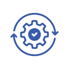 blue gear with arrow like efficiency operation icon. flat linear trend modern logotype graphic stroke design web element isolated on white. concept of development sign or guarantee of factory control