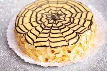 Esterhazy cake close-up on a light background.