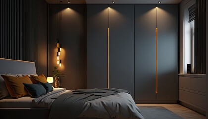 Fitted modern wardrobe around bed to have a place to store the fancy clothes, interior