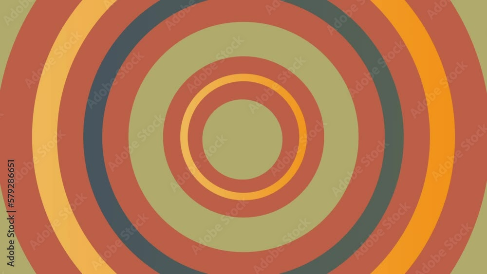 Poster abstract animated background with green and orange colored pulsing concentric circles and trembling 