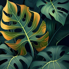 Background of monstera leaves. Generative AI.
