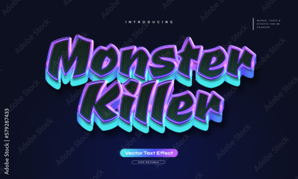Wall mural monster killer text style with 3d effect. editable colorful game text effect
