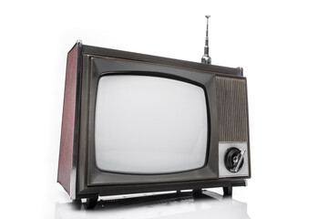 Retro analog portable black and white  TV set with antena.