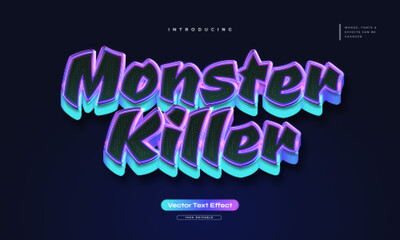 Monster Killer Text Style with 3D Effect. Editable Colorful Game Text Effect