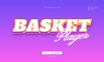 Basket Player Text in Colorful Retro Style with Glowing Neon and 3D Effect. Editable Text Effect