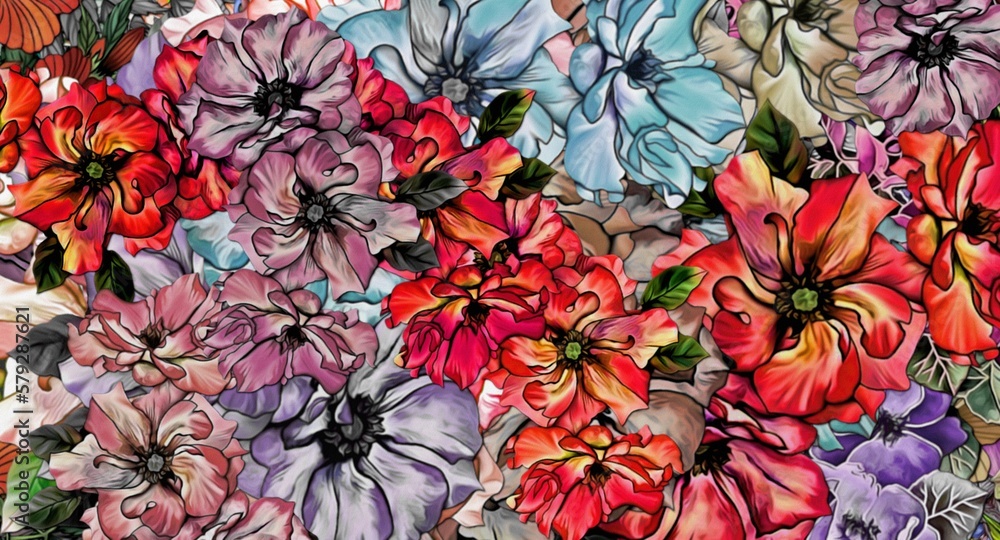 Aufkleber computer graphics of abstract floral psychedelic background stylization of colored chaotic stickers 