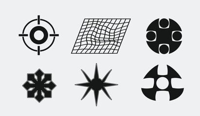 Vector Graphic Assets Set. Bold modern Shapes for Posters Template, flyers, clothes, social media, graphic design, sticker, In Y2k style, Futuristic, Anti-design, Digital Collage, Retro Futurist.