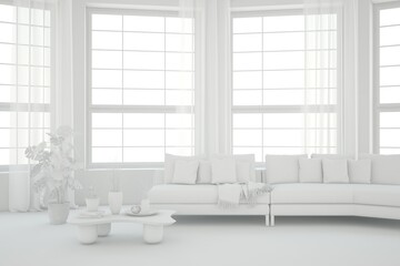 Grey living room concept with sofa. 3D illustration