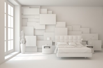 Grey lbedroom concept. Scandinavian interior design. 3D illustration