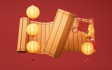 Retro Chinese acient bamboo slip, 3d rendering.