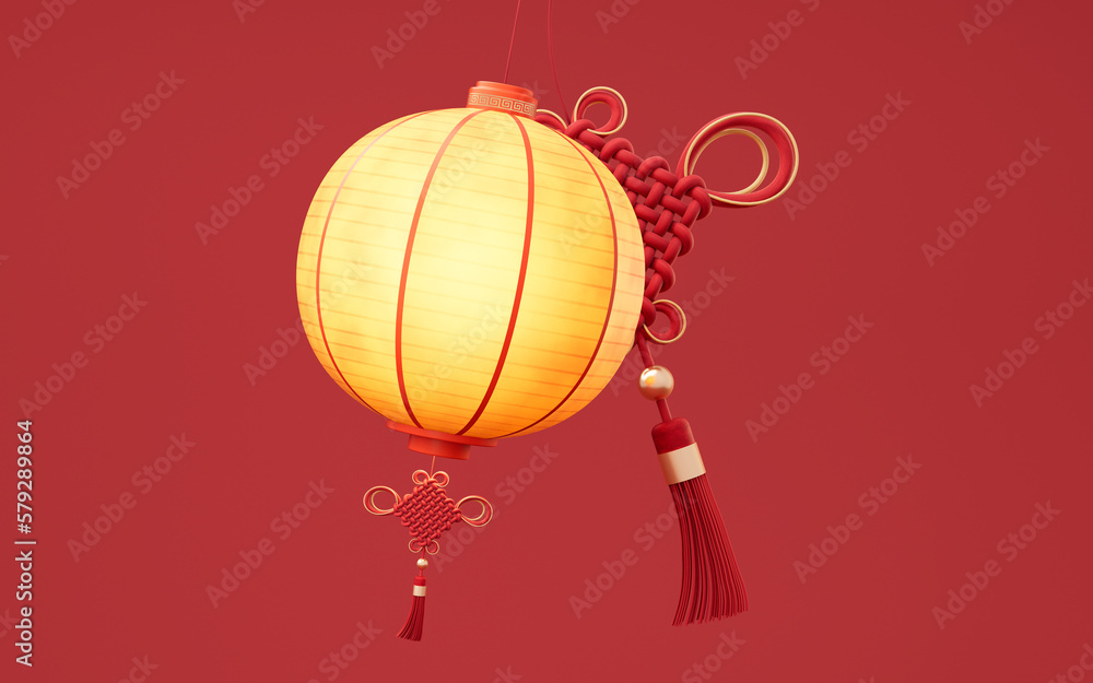 Poster chinese ancient lantern with retro style, 3d rendering.
