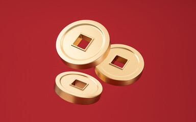 3D cartoon style Chinese coins, 3d rendering.