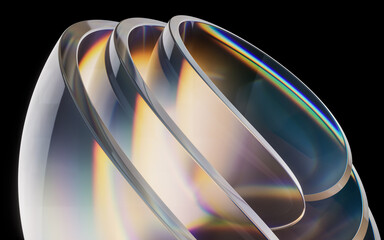 Colorful curve glass with dispersion, 3d rendering.