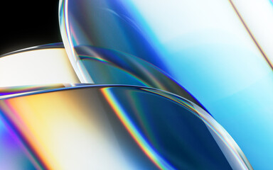 Colorful curve glass with dispersion, 3d rendering.