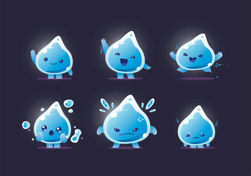 set of cute water drop fire character mascot collection	