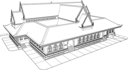 Vector sketch of traditional thai traditional building illustration