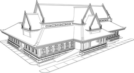 Vector sketch of traditional thai traditional building illustration