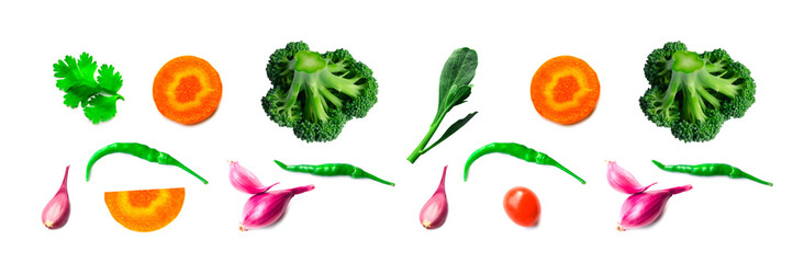 vegetables isolated on white background food ingredients pattern