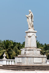 Fototapeta na wymiar The statue of Jesus Christ at the ancient UNESCO heritage site of the Portuguese era church of Se Cathedral in Old Goa.