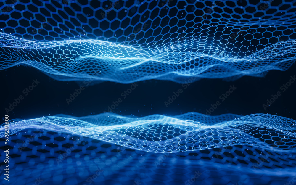 Poster digital hexagonal graphic background, 3d rendering.
