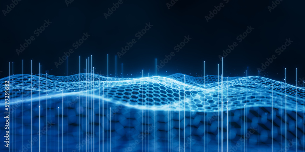 Poster digital hexagonal graphic background, 3d rendering.