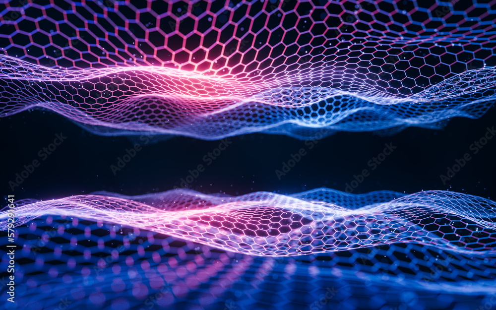 Poster digital hexagonal graphic background, 3d rendering.