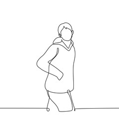 man turned around - one line drawing. concept get distracted leaving, call someone