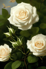 Wedding flowers, white roses, white flowers, AI-generated.