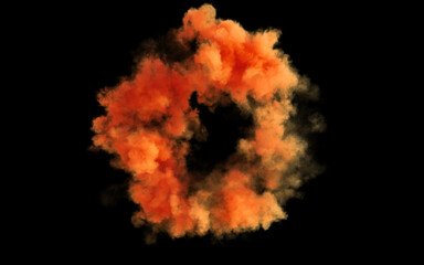 Orange smoke on black background, 3d rendering.