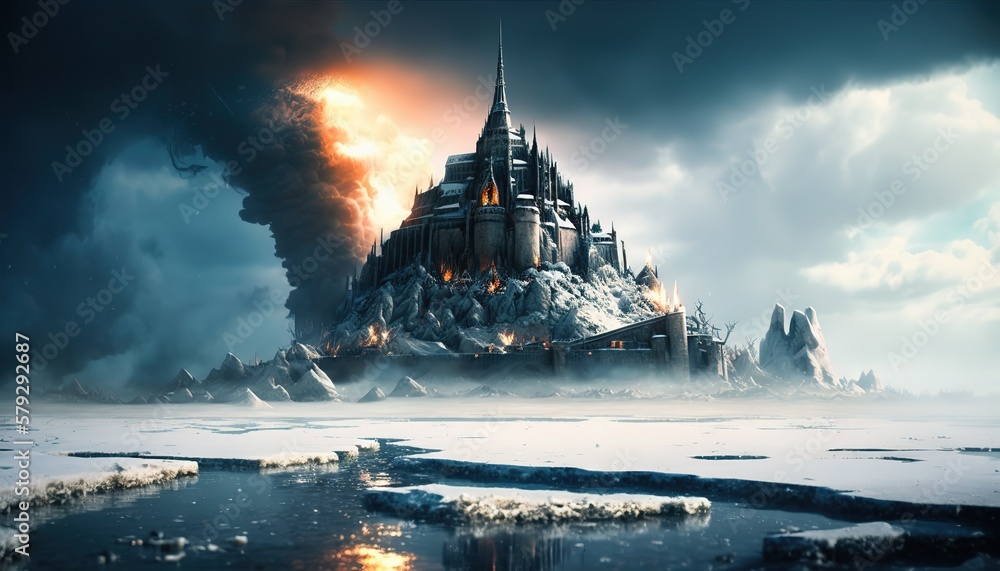 Poster Explosions in the castle.Generative AI