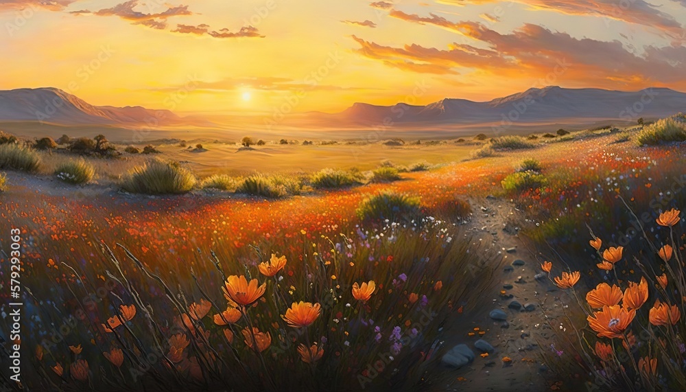Poster the field at sunset.generative ai