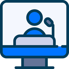 Online Conference Icon Vector - This icon is typically designed to represent an online conference or meeting. It may feature an image of a conference table or podium, along with a microphone