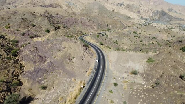 Aerial View Of Winding RCD Road Through Balochistan
