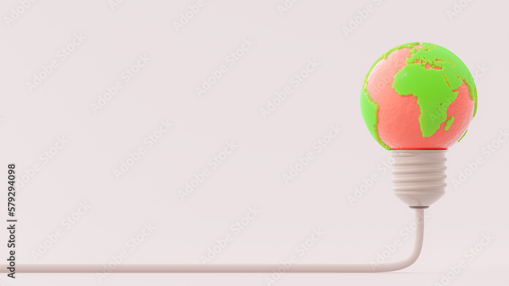 Poster light bulb shape of globe pink green color. space on side for text or banners. designed in minimal c