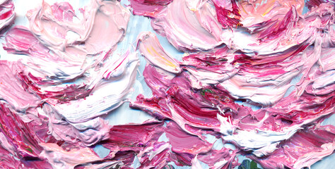 Oil painting. Pink roses in the garden