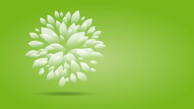 Blooming abstract flower on a green background. Animated illustration with copy space, spring concept