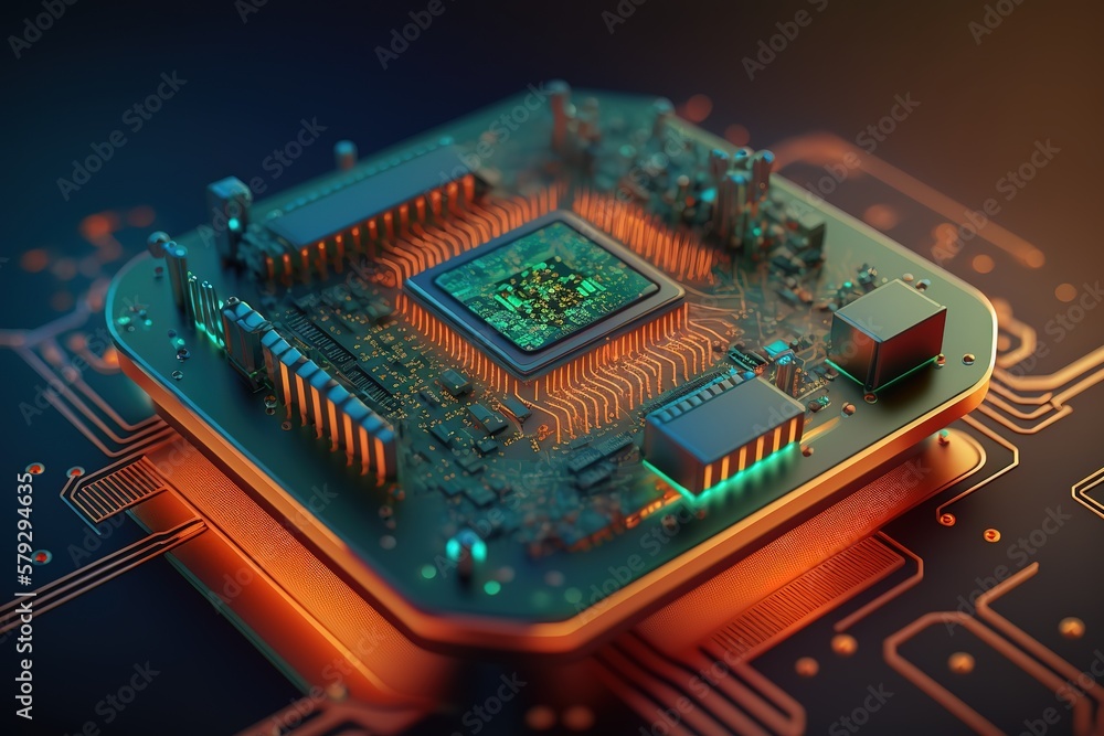 Aufkleber The background of the printed circuit board, technological background.Generative AI