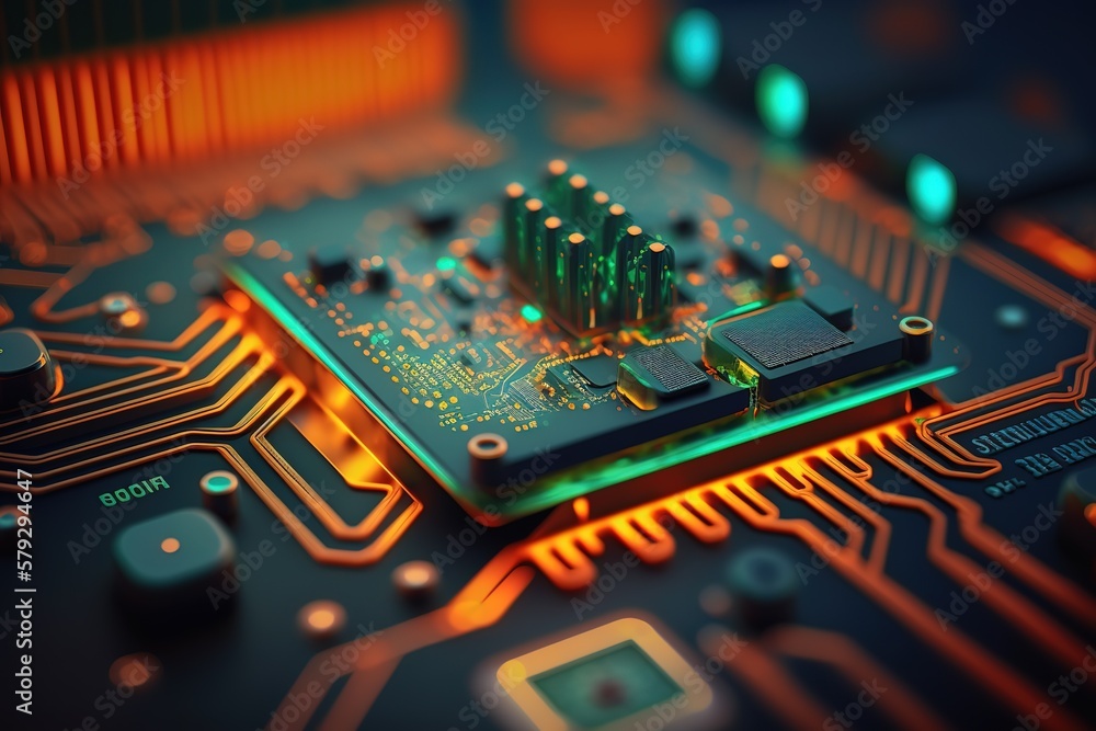 Aufkleber the background of the printed circuit board, technological background.generative ai