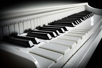 Naklejka premium The keys of a white piano. a single, oblique shot of a musical instrument or other device. duplicate space practicing an instrument in one's own space. Concert idea, digital grand piano in white, play