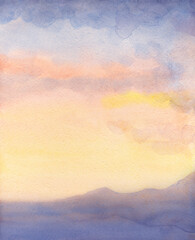 Watercolor seascape. Sunset