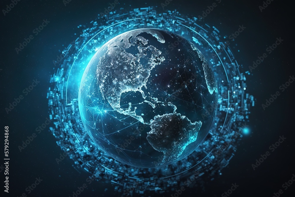 Poster the concept of a global network on planet earth, complex detail.generative ai