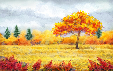 Fototapeta na wymiar Watercolor landscape of series 